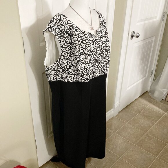 ADDITION ELLE Plus-size black white scrolling leaf print dress ~ XXL 2X XXXL 3X - Picture 6 of 14